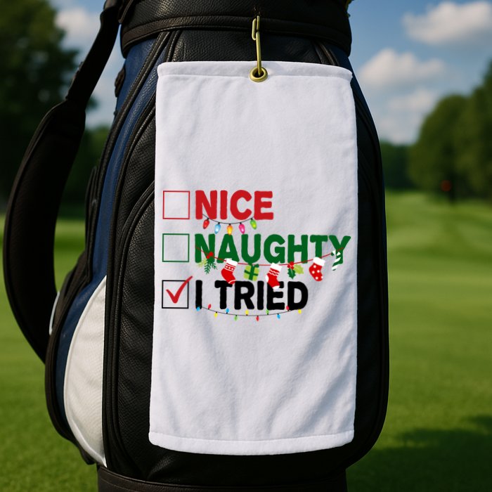Nice Naughty I Tried Funny Christmas Checklist Golf Towel