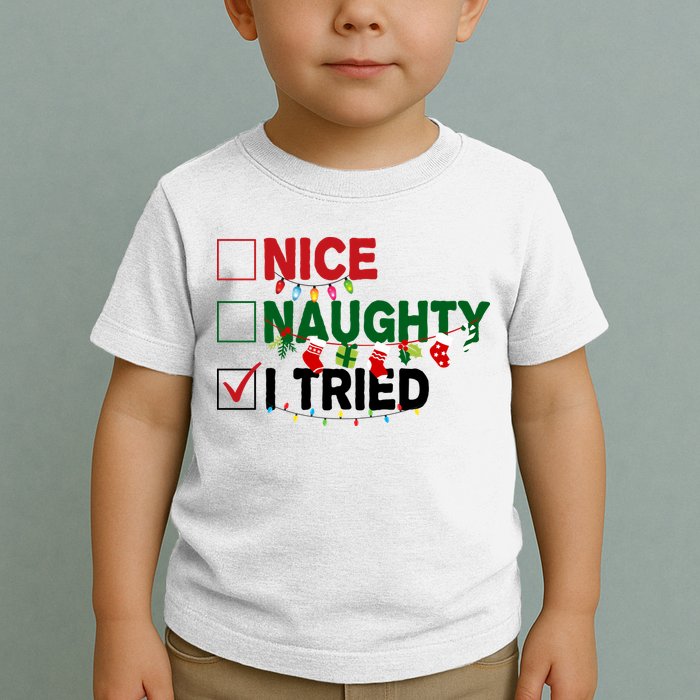 Nice Naughty I Tried Funny Christmas Checklist Toddler T-Shirt
