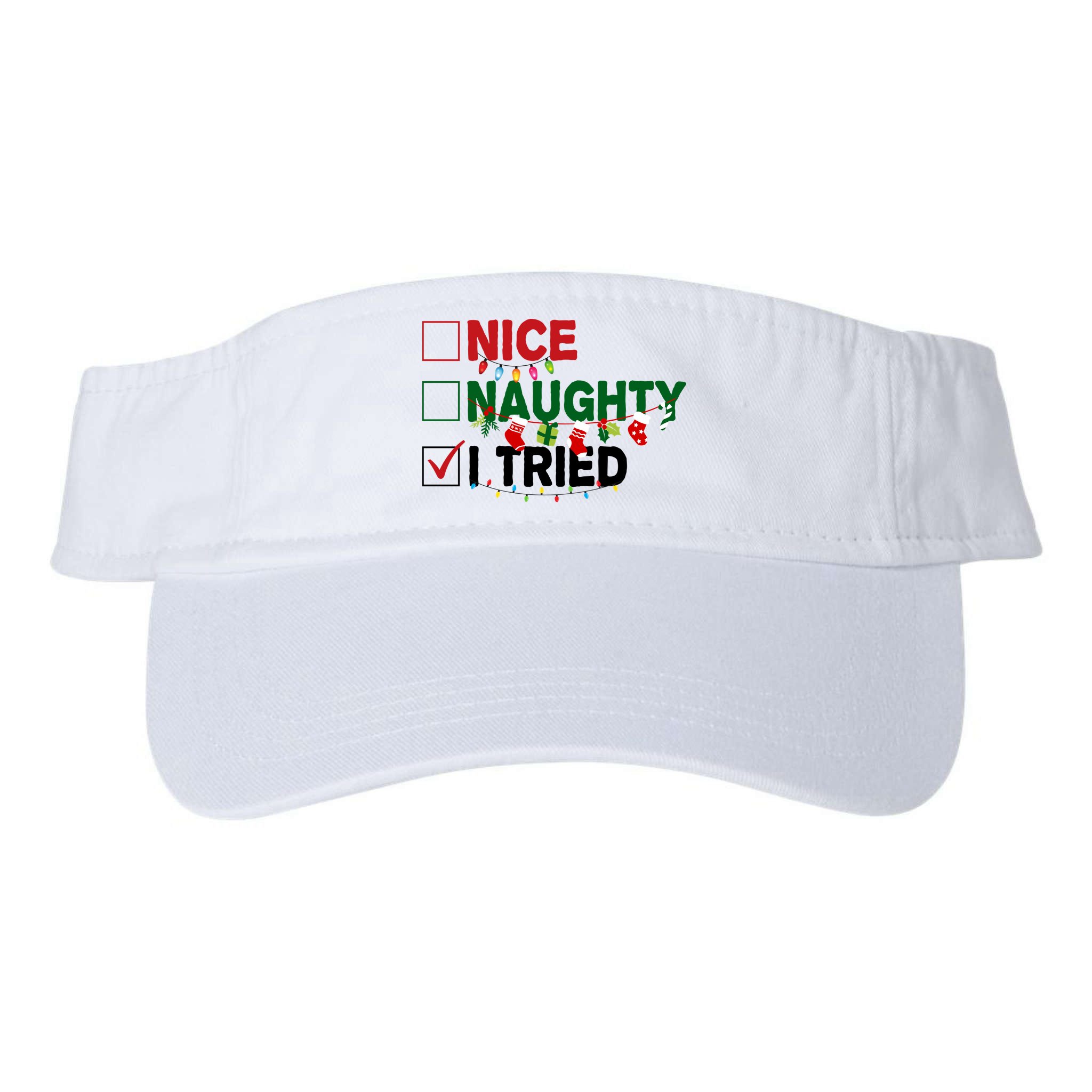 Nice Naughty I Tried Funny Christmas Checklist Visor