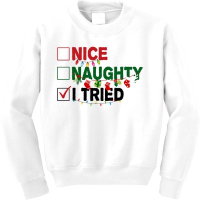 Nice Naughty I Tried Funny Christmas Checklist Kids Sweatshirt