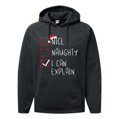 Nice Naughty I Can Explain Christmas List Xmas Santa Claus Performance Fleece Hoodie