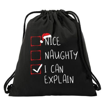 Nice Naughty I Can Explain Christmas List Xmas Santa Claus Drawstring Bag