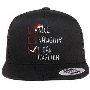 Nice Naughty I Can Explain Christmas List Xmas Santa Claus Flat Bill Trucker Hat