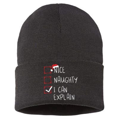 Nice Naughty I Can Explain Christmas List Xmas Santa Claus Sustainable Knit Beanie