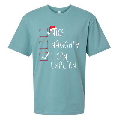 Nice Naughty I Can Explain Christmas List Xmas Santa Claus Sueded Cloud Jersey T-Shirt