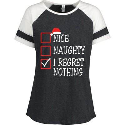 Nice Naughty I Regret Nothing Christmas List Santa Claus Enza Ladies Jersey Colorblock Tee