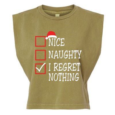 Nice Naughty I Regret Nothing Christmas List Santa Claus Garment-Dyed Women's Muscle Tee