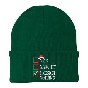 Nice Naughty I Regret Nothing Christmas List Santa Claus Knit Cap Winter Beanie