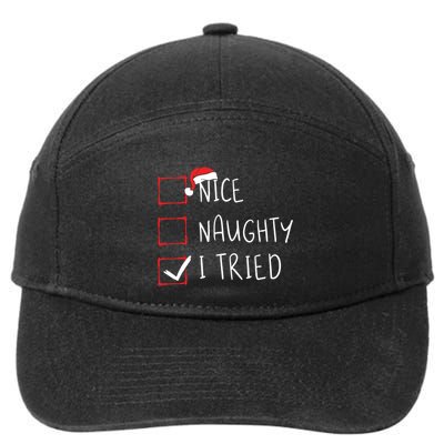Nice Naughty I Tried Christmas List Xmas Santa Claus 7-Panel Snapback Hat