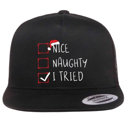 Nice Naughty I Tried Christmas List Xmas Santa Claus Flatbill Hat