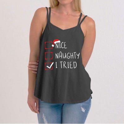 Nice Naughty I Tried Christmas List Xmas Santa Claus Women's Strappy Tank