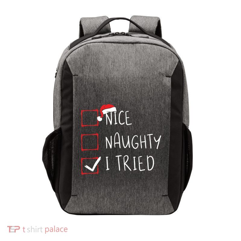 Nice Naughty I Tried Christmas List Xmas Santa Claus Vector Backpack