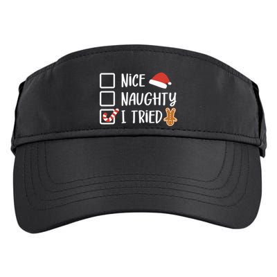 Nice Naughty I Tried Santas Naughty List Funny Christmas Adult Drive Performance Visor