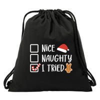 Nice Naughty I Tried Santas Naughty List Funny Christmas Drawstring Bag