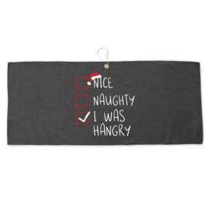 Nice Naughty I Was Hangry Christmas List Xmas Santa Claus Large Microfiber Waffle Golf Towel