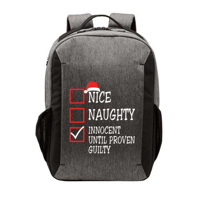 Nice Naughty Innocent Until Proven Guilty Christmas List Vector Backpack