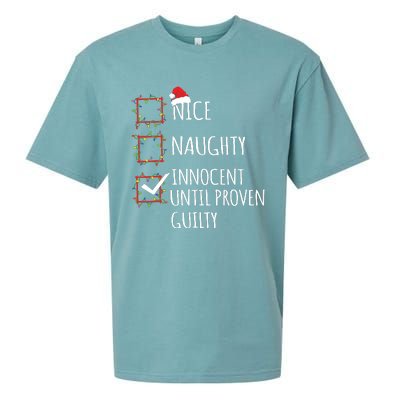 Nice Naughty Innocent Until Proven Guilty Christmas List Sueded Cloud Jersey T-Shirt