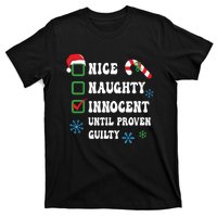 Nice Naughty Innocent Until Proven Guilty Checklist Naughty Or Nice T-Shirt