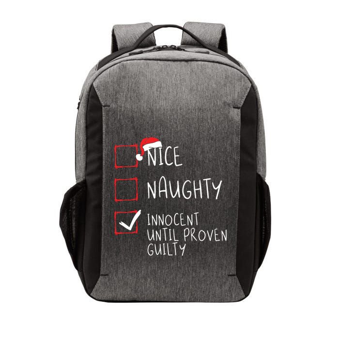Nice Naughty Innocent Until Proven Guilty Christmas List Vector Backpack