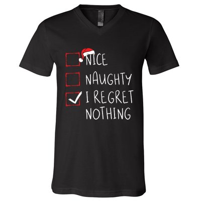 Nice Naughty I Regret Nothing Christmas List Santa Claus V-Neck T-Shirt