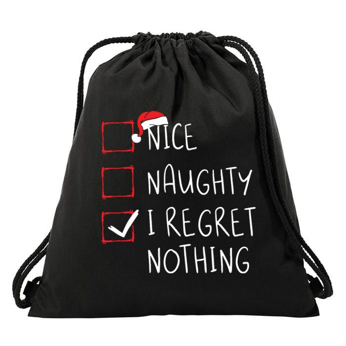 Nice Naughty I Regret Nothing Christmas List Santa Claus Drawstring Bag