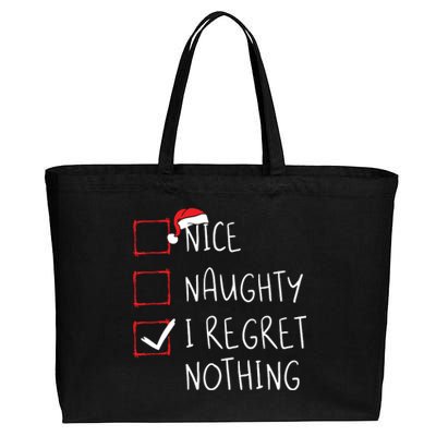 Nice Naughty I Regret Nothing Christmas List Santa Claus Cotton Canvas Jumbo Tote