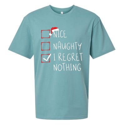 Nice Naughty I Regret Nothing Christmas List Santa Claus Sueded Cloud Jersey T-Shirt