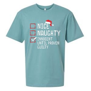 Nice Naughty Innocent Until Proven Guilty Christmas List Sueded Cloud Jersey T-Shirt