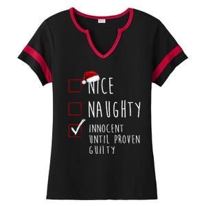 Nice Naughty Innocent Until Proven Guilty Christmas Checklist Ladies Halftime Notch Neck Tee