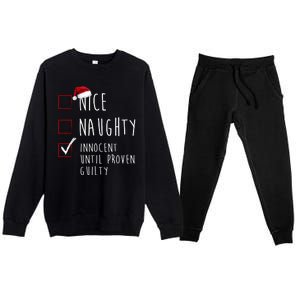 Nice Naughty Innocent Until Proven Guilty Christmas Checklist Premium Crewneck Sweatsuit Set