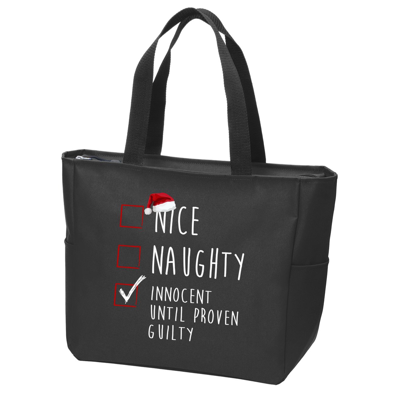 Nice Naughty Innocent Until Proven Guilty Christmas Checklist Zip Tote Bag