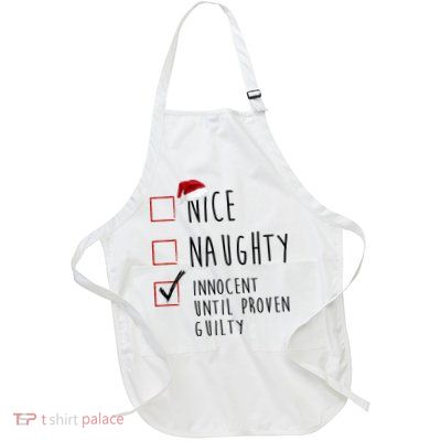 Nice Naughty Innocent Until Proven Guilty Christmas Checklist Full-Length Apron With Pockets