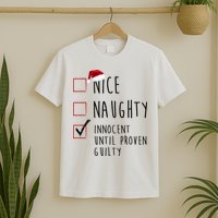 Nice Naughty Innocent Until Proven Guilty Christmas Checklist T-Shirt