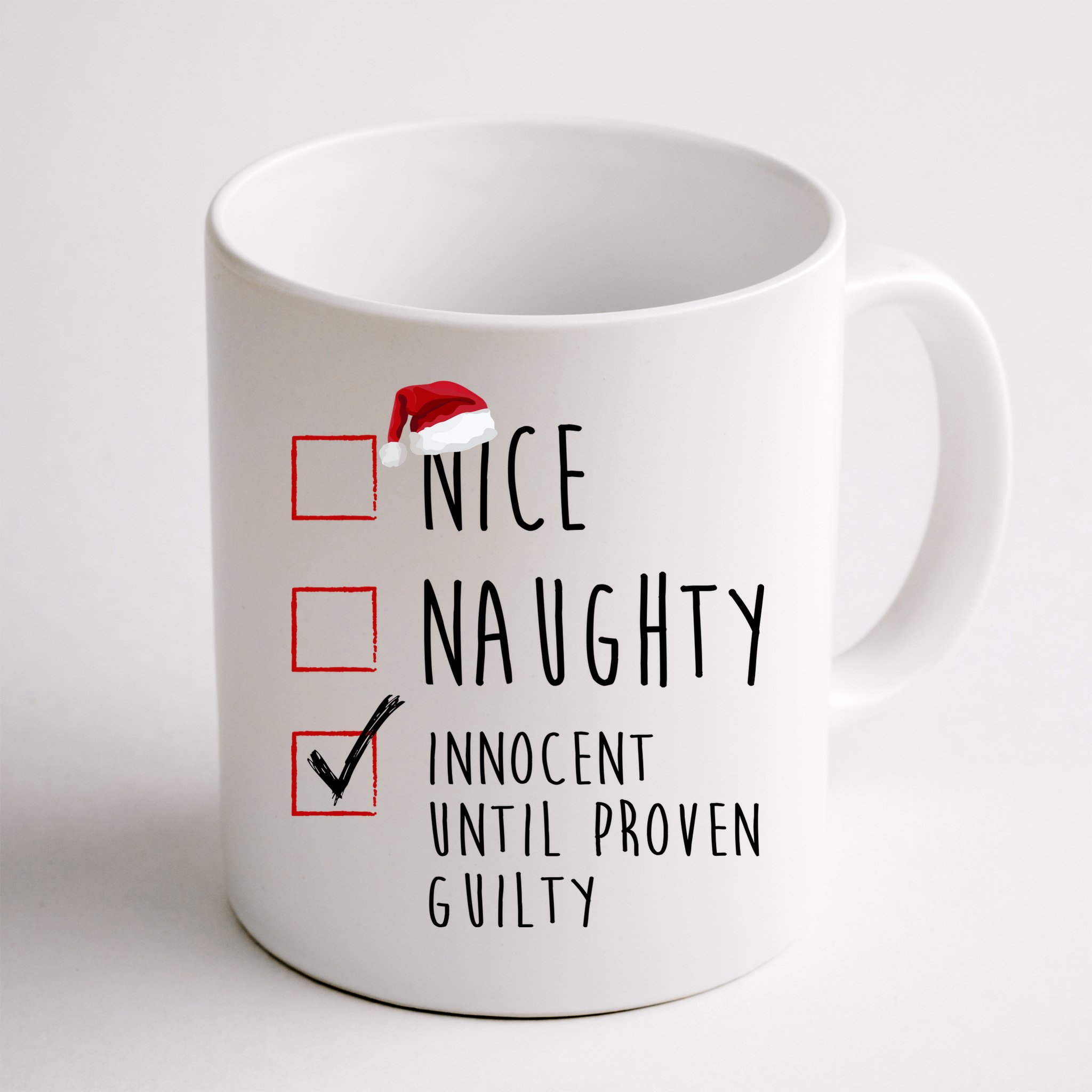 Nice Naughty Innocent Until Proven Guilty Christmas Checklist Mug
