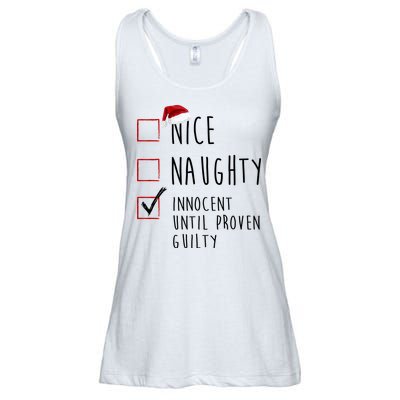 Nice Naughty Innocent Until Proven Guilty Christmas Checklist Ladies Essential Flowy Tank