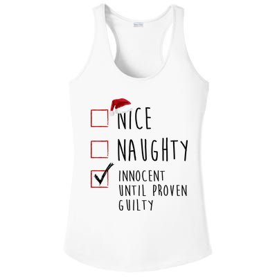 Nice Naughty Innocent Until Proven Guilty Christmas Checklist Ladies PosiCharge Competitor Racerback Tank