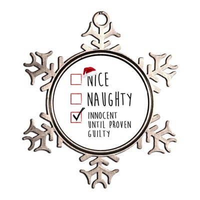 Nice Naughty Innocent Until Proven Guilty Christmas Checklist Metallic Star Ornament