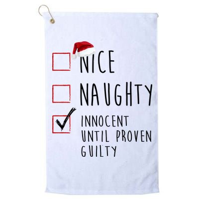 Nice Naughty Innocent Until Proven Guilty Christmas Checklist Golf Towel