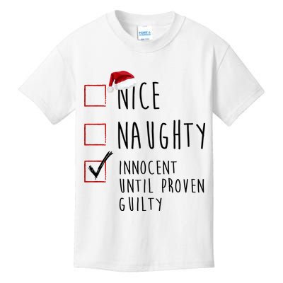 Nice Naughty Innocent Until Proven Guilty Christmas Checklist Kids T-Shirt