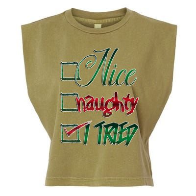 Nice Naughty I Tried Santa Checking List Ugly Christmas Garment-Dyed Women's Muscle Tee