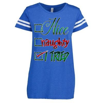 Nice Naughty I Tried Santa Checking List Ugly Christmas Enza Ladies Jersey Football T-Shirt