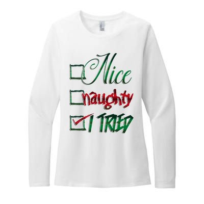 Nice Naughty I Tried Santa Checking List Ugly Christmas Womens CVC Long Sleeve Shirt