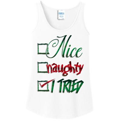 Nice Naughty I Tried Santa Checking List Ugly Christmas Ladies Essential Tank