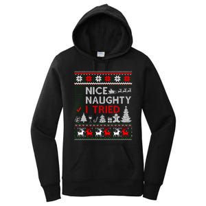 Nice Naughty I Tried Funny Christmas Gift Ugly Women's Pullover Hoodie