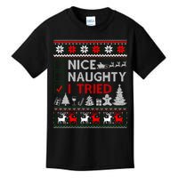 Nice Naughty I Tried Funny Christmas Gift Ugly Kids T-Shirt