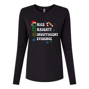 Nice Naughty Insufficient Evidence Christmas Santa Claus Womens Cotton Relaxed Long Sleeve T-Shirt