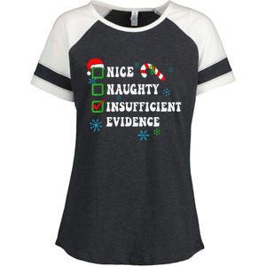 Nice Naughty Insufficient Evidence Christmas Santa Claus Enza Ladies Jersey Colorblock Tee