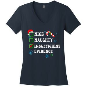 Nice Naughty Insufficient Evidence Christmas Santa Claus Women's V-Neck T-Shirt