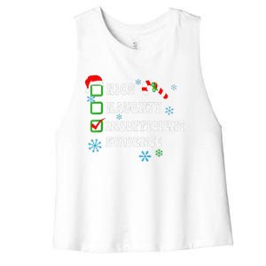 Nice Naughty Insufficient Evidence Christmas Santa Claus Women's Racerback Cropped Tank