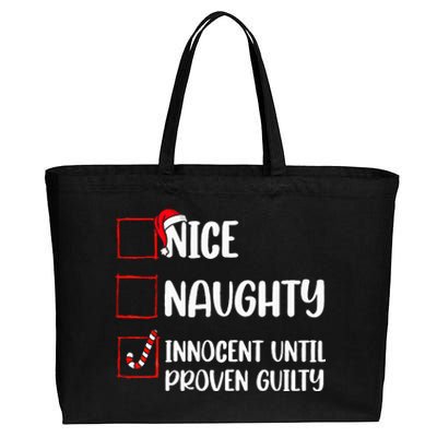 Nice Naughty Innocent Until Proven Guilty Christmas List Cotton Canvas Jumbo Tote